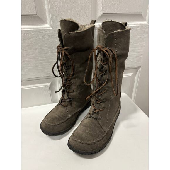 Sam Edelman Brown Suede Faux Fur Lined Winter Boots Lace-Up 6.5M - Picture 12 of 14